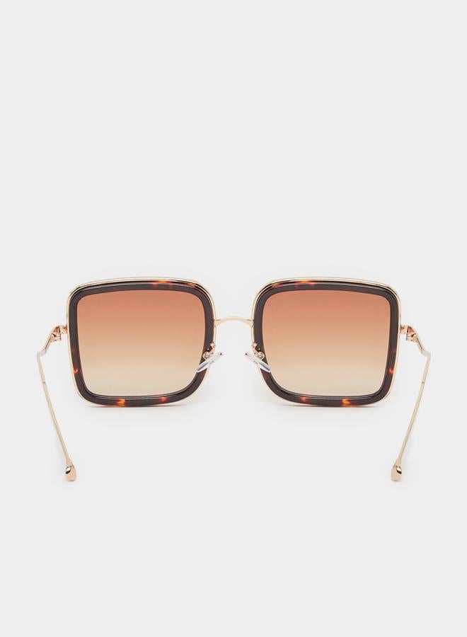 Styli Tan Rectangle Oversized Sunglasses - Image 4