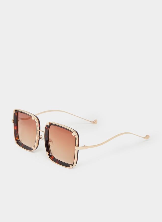 Styli Tan Rectangle Oversized Sunglasses - Image 1