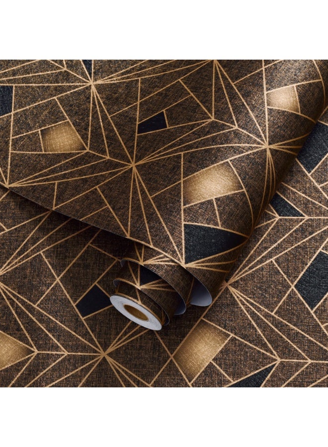 Anna Waterproof Wallpaper Roll - Black & Gold Diamond Pattern, for Bedroom & Living Room, 45 cm x 10 m, Self-Adhesive & Anti fouling and wear-resistant - Image 1