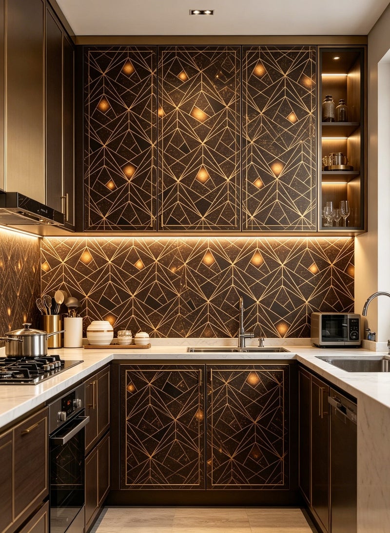 Anna Waterproof Wallpaper Roll - Black & Gold Diamond Pattern, for Bedroom & Living Room, 45 cm x 10 m, Self-Adhesive & Anti fouling and wear-resistant - Image 5