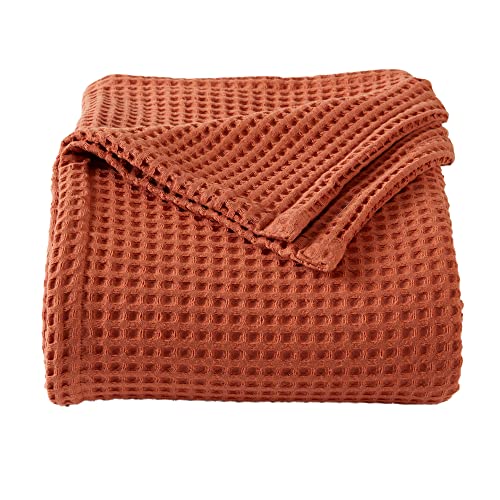 Market & Place 100% Cotton Waffle Weave Bed Blanket | Soft, Breathable, and Lightweight Blanket for All-Season | Perfect for Layering | Brielle Collection (Full/Queen, Burnt Orange) - Image 1