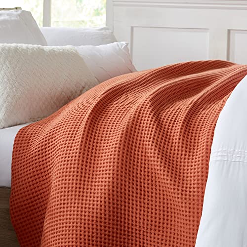 Market & Place 100% Cotton Waffle Weave Bed Blanket | Soft, Breathable, and Lightweight Blanket for All-Season | Perfect for Layering | Brielle Collection (Full/Queen, Burnt Orange) - Image 5