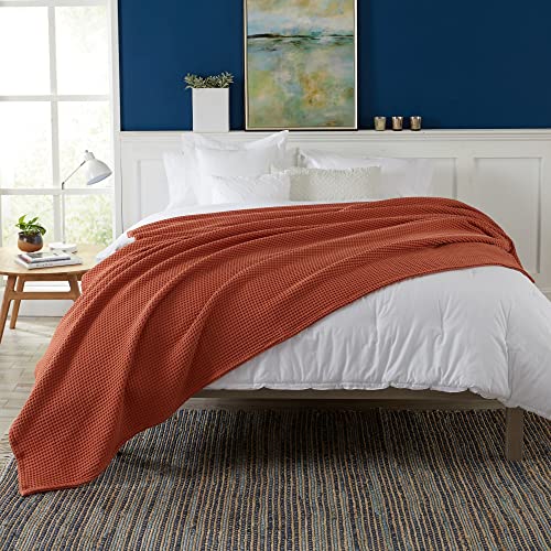 Market & Place 100% Cotton Waffle Weave Bed Blanket | Soft, Breathable, and Lightweight Blanket for All-Season | Perfect for Layering | Brielle Collection (Full/Queen, Burnt Orange) - Image 2