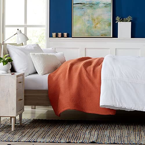 Market & Place 100% Cotton Waffle Weave Bed Blanket | Soft, Breathable, and Lightweight Blanket for All-Season | Perfect for Layering | Brielle Collection (Full/Queen, Burnt Orange) - Image 4