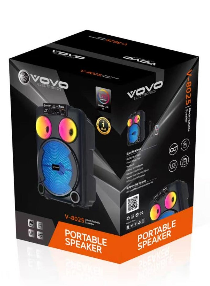 vovo V-8025 8-Inch Bluetooth Speaker Wireless with LED Lights - Image 2