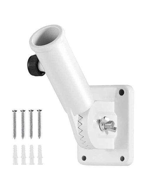 Flag Pole Bracket, Flag Pole Bracket for Outside House Heavy Duty Aluminum Alloy, 180° Adjustable Multi Positions, Rust Free, asy to Adjust Angle and Orientation (White)