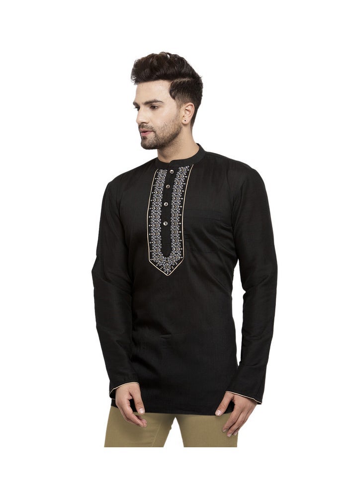 ARCHATTIRE Men's Black Cotton Silk Kurta for Men - Image 2