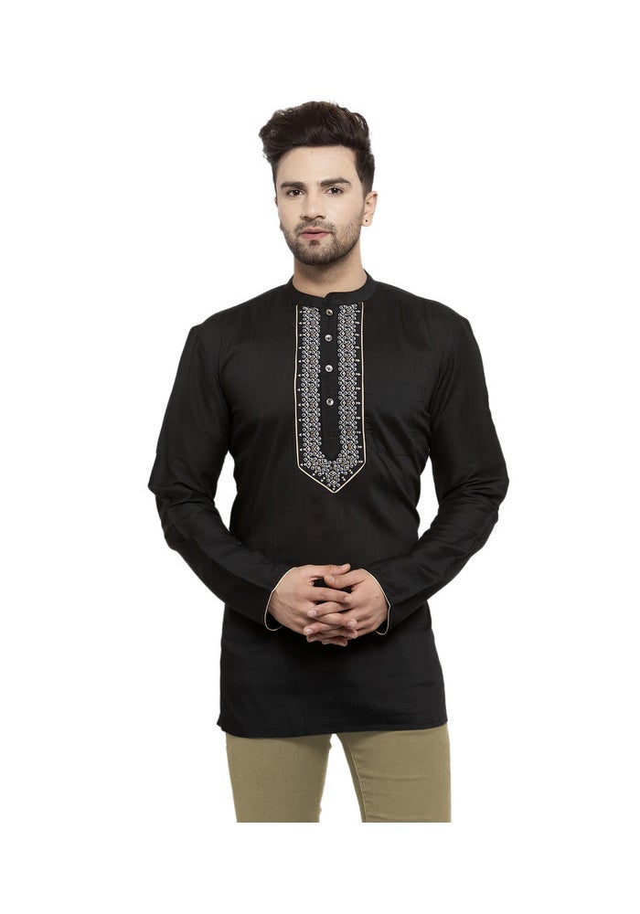 ARCHATTIRE Men's Black Cotton Silk Kurta for Men - Image 1