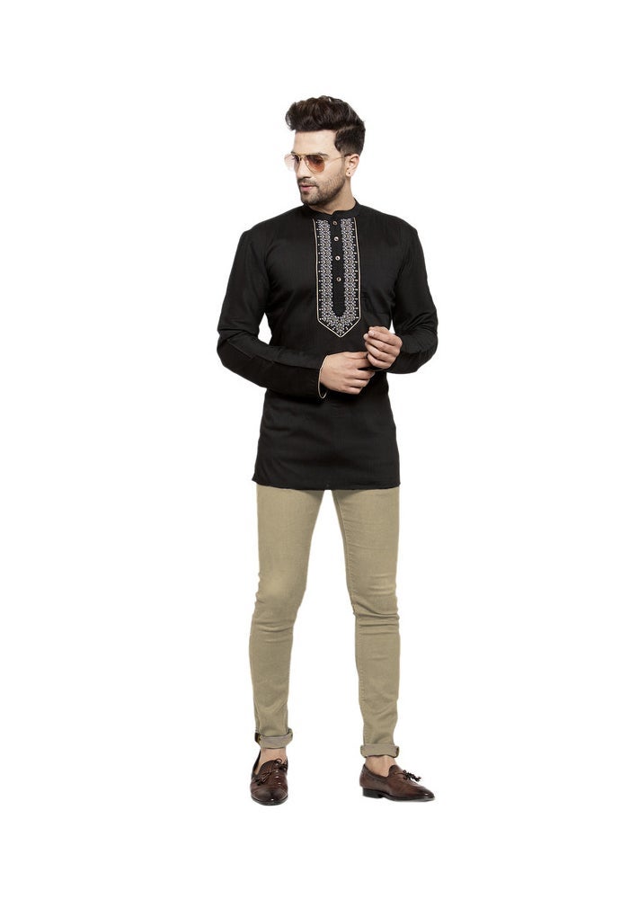 ARCHATTIRE Men's Black Cotton Silk Kurta for Men - Image 4