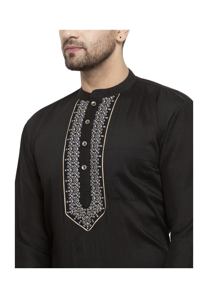 ARCHATTIRE Men's Black Cotton Silk Kurta for Men - Image 3