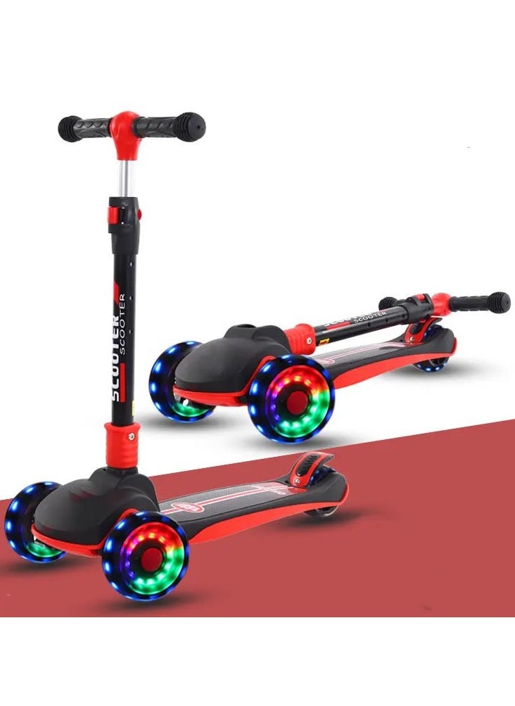 Scooter  - High quality Kid's scooter 3 wheels Big pedal Foldable scooter, height-adjustable PU with LED light wheels, best for gifts for children from 3 to 12,red - Image 1