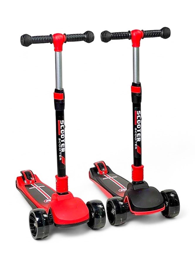 Scooter  - High quality Kid's scooter 3 wheels Big pedal Foldable scooter, height-adjustable PU with LED light wheels, best for gifts for children from 3 to 12,red - Image 1