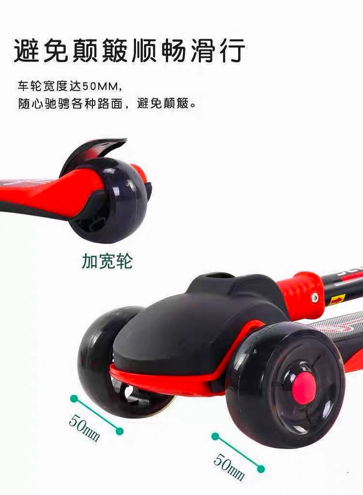 سكوتر للاطفال عالي الجوده بثلاث عجلات ودواسة كبيرة قابل للطي مصنوع من البولي يوريثين بارتفاع للتعديل باضاءة LED افضل هدية سن 3 الى 12 سنة احمر طفل هيكل يحتوي على الألومنيوم - Image 2