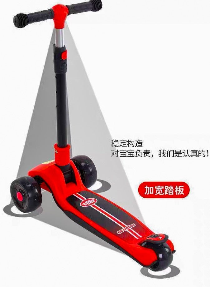 سكوتر للاطفال عالي الجوده بثلاث عجلات ودواسة كبيرة قابل للطي مصنوع من البولي يوريثين بارتفاع للتعديل باضاءة LED افضل هدية سن 3 الى 12 سنة احمر طفل هيكل يحتوي على الألومنيوم - Image 4