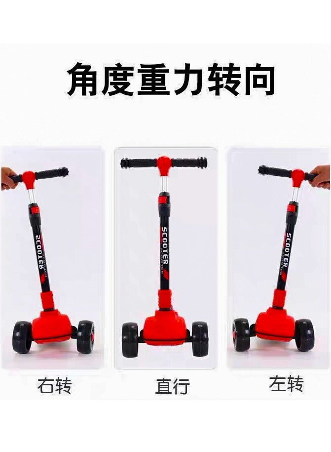 سكوتر للاطفال عالي الجوده بثلاث عجلات ودواسة كبيرة قابل للطي مصنوع من البولي يوريثين بارتفاع للتعديل باضاءة LED افضل هدية سن 3 الى 12 سنة احمر طفل هيكل يحتوي على الألومنيوم - Image 5