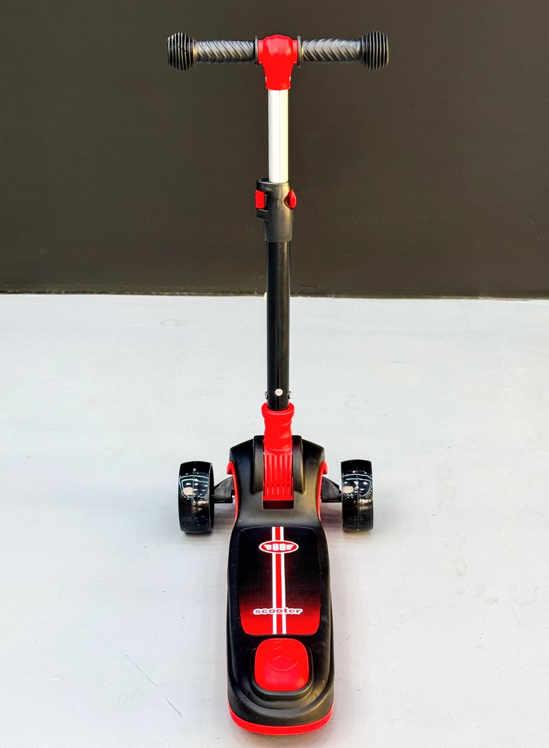 Second Bike High-quality children's scooter with three wheels, large pedals, foldable design, made of polyurethane, adjustable height, LED lights, and music. The perfect gift for ages 3 to 12. Red. - Image 3