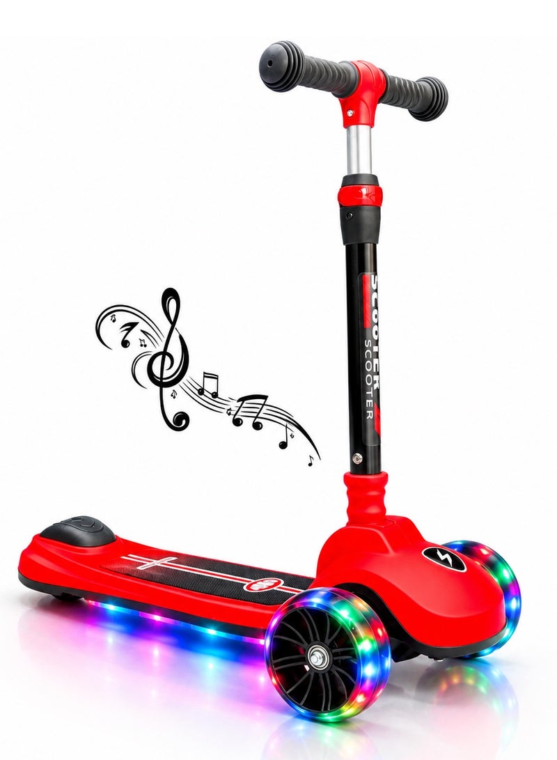 High-quality children's scooter with three wheels, large pedals, foldable design, made of polyurethane, adjustable height, LED lights, and music. The perfect gift for ages 3 to 10. Red. - Image 1