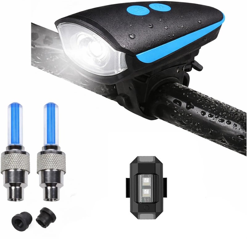 Kaashnic Rechargeable Premium Cycle Front, Helmet & Valve Light and with Horn Waterproof Cycle Light Multicolor - Image 1