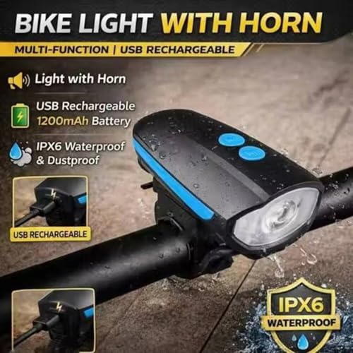 Kaashnic Rechargeable Premium Cycle Front, Helmet & Valve Light and with Horn Waterproof Cycle Light Multicolor - Image 2