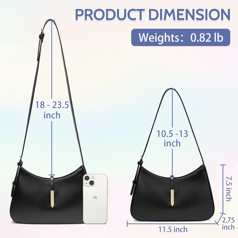 Keyli Trendy Shoulder Bag for Women Vegan Leather Crossbody Purses Handbags Hobo Bags with Adjustable Strap Black - Image 4