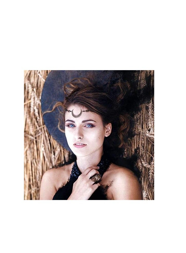 إستيل القمر نمط الإكسسوارات Mujer رئيس سلسلة الخرز الشعر مجوهرات حفل زفاف عقال للنساء تاج Pince Cheveux فام (الكريستال الأسود الفضي) - Image 1