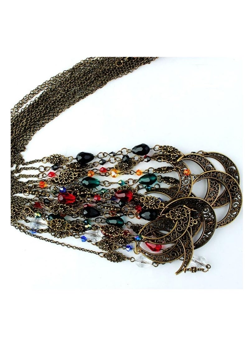 إستيل القمر نمط الإكسسوارات Mujer رئيس سلسلة الخرز الشعر مجوهرات حفل زفاف عقال للنساء تاج Pince Cheveux فام (الكريستال الأسود الفضي) - Image 4