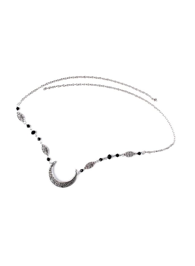 إستيل القمر نمط الإكسسوارات Mujer رئيس سلسلة الخرز الشعر مجوهرات حفل زفاف عقال للنساء تاج Pince Cheveux فام (الكريستال الأسود الفضي) - Image 2