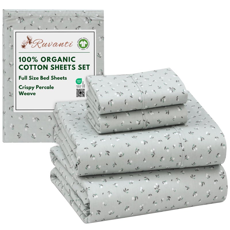 RUVANTI 100% Organic Cotton Sheets Full Size, Percale Weave, GOTS Certified, 4-Piece Set, Deep Pocket 15", Crisp & Breathable, Soft Durable Bedding, SÃ¡banas AlgodÃ³n OrgÃ¡nico â€“ Bud Club - Image 1