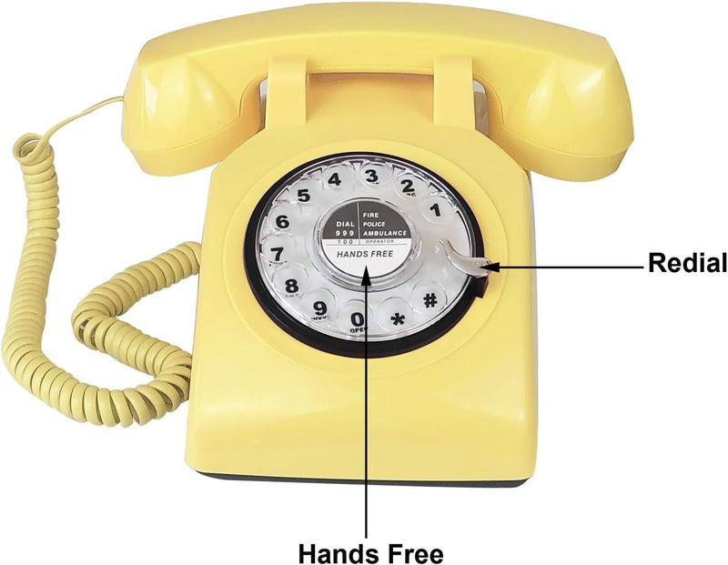 TelPal Retro Single Line Corded Desk Telephone Classic Vintage Rotary Dial Hands Free Landline Phone for Home/Office/Hotel, Antique Phones for Seniors Gift (Yellow) - Image 4