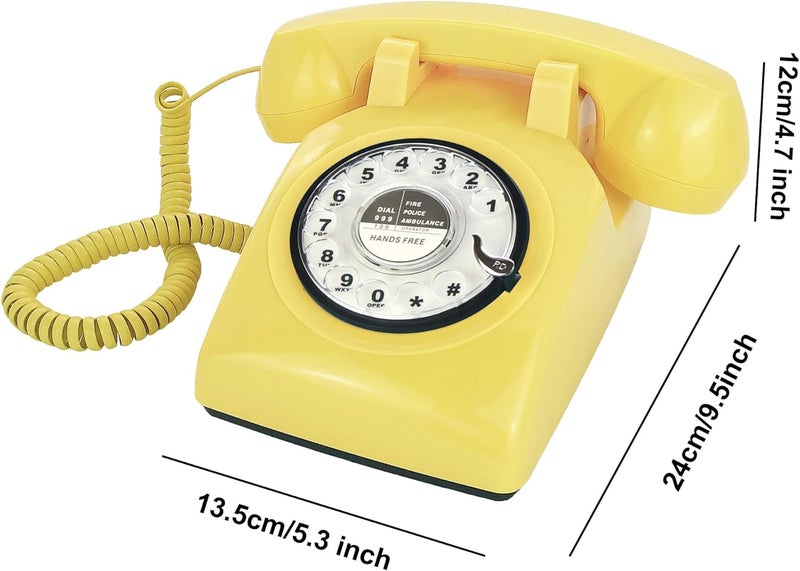 TelPal Retro Single Line Corded Desk Telephone Classic Vintage Rotary Dial Hands Free Landline Phone for Home/Office/Hotel, Antique Phones for Seniors Gift (Yellow) - Image 3