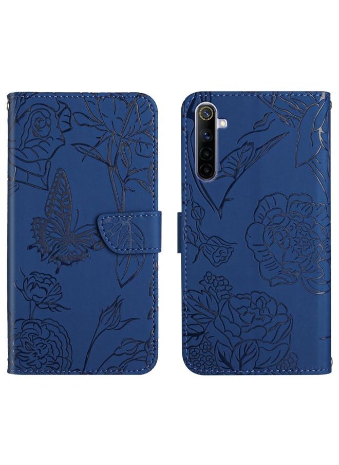 HuHa Case Cover For Realme 6 Pro Skin Feel Butterfly Peony Embossed Leather Phone Case Blue 