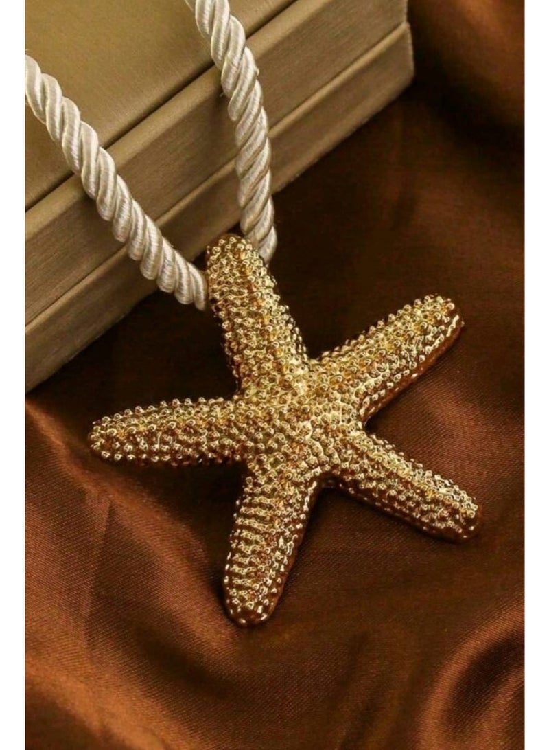 Shein Gold Starfish Rope Necklace Statement Starfish Pendant White Twisted Rope Chain Women Beach Style Coastal Girl Boho Summer Necklace All Year Gift - Image 2