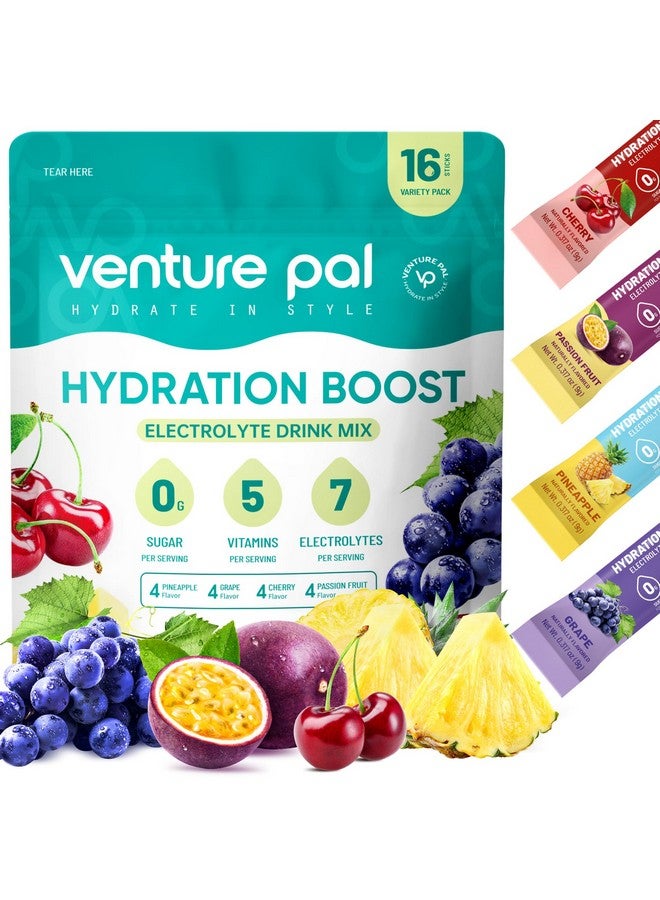 Venture Pal Sugar Free Electrolyte Powder Packets Liquid Daily Iv Drink Mix For Rapid Hydration Party Recovery 5 Vitamins 7 Electrolytes Keto Friendly Non Gmo Certified Vegan 16 Sticks