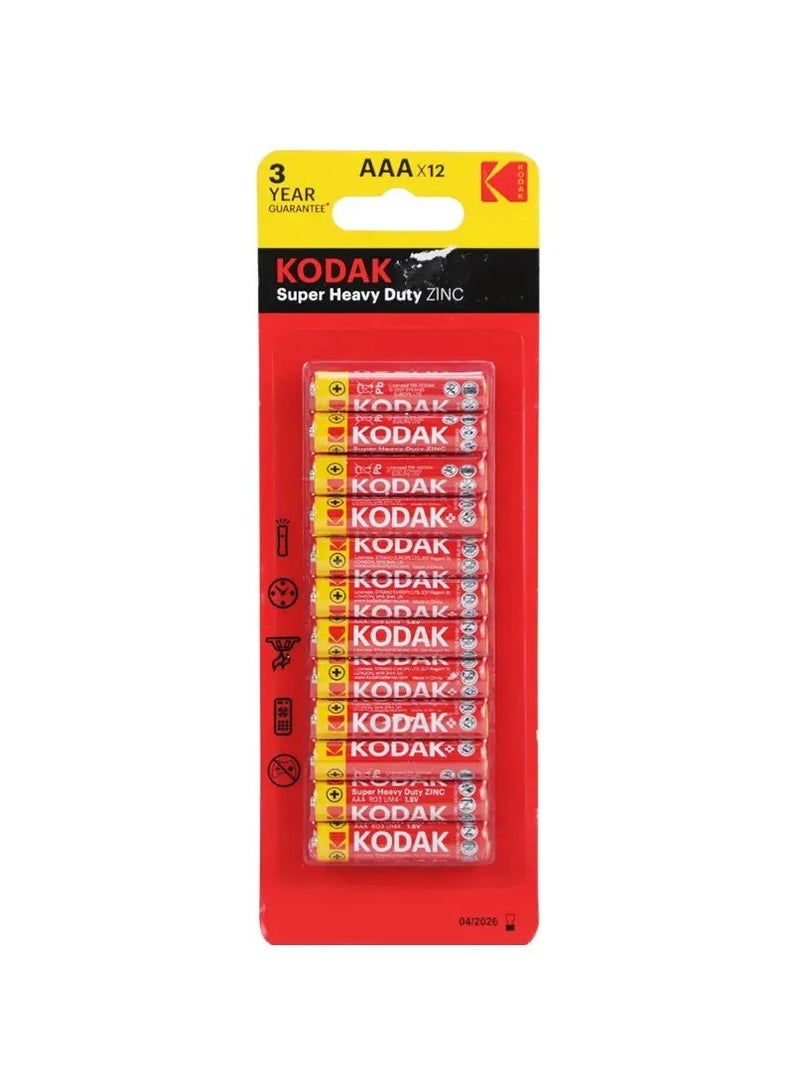 Kodak Super Heavy Duty Aaa 1.5V Zinc Battery Pack Of 12 Pcs