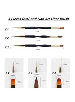 FULINJOY 3 Pcs Nail Drawing Pen Dual End Nail Art Pen Brush Acrylic Round Flat Painting Drawing Liner Nail Tools  - Image 3