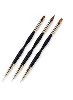 FULINJOY 3 Pcs Nail Drawing Pen Dual End Nail Art Pen Brush Acrylic Round Flat Painting Drawing Liner Nail Tools  - Image 1