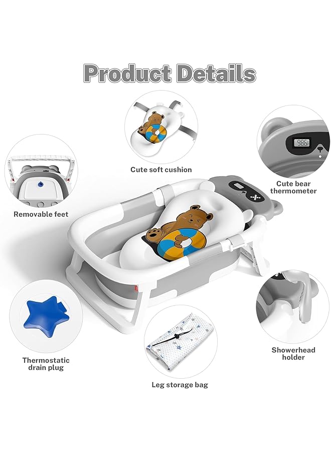 erorex Baby Bathtub Folding Collapsible Bathtub For Newborn To Toddler Portable Travel Baby Bathtub With - Image 2