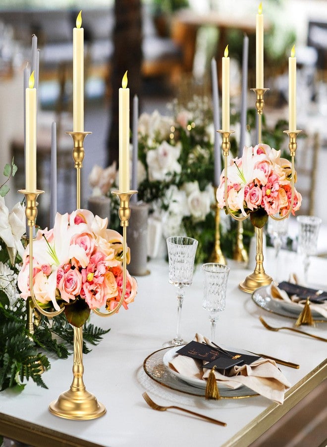 Rtteri 6 Pcs Gold Candelabra Candlestick Holder Metal Candle Stand Candelabra for Taper Candles for Table Centerpieces Wedding Christmas Holiday Birthday Party (3 Arm,9.5 x 9.5 x 19.7 Inch) - Image 5