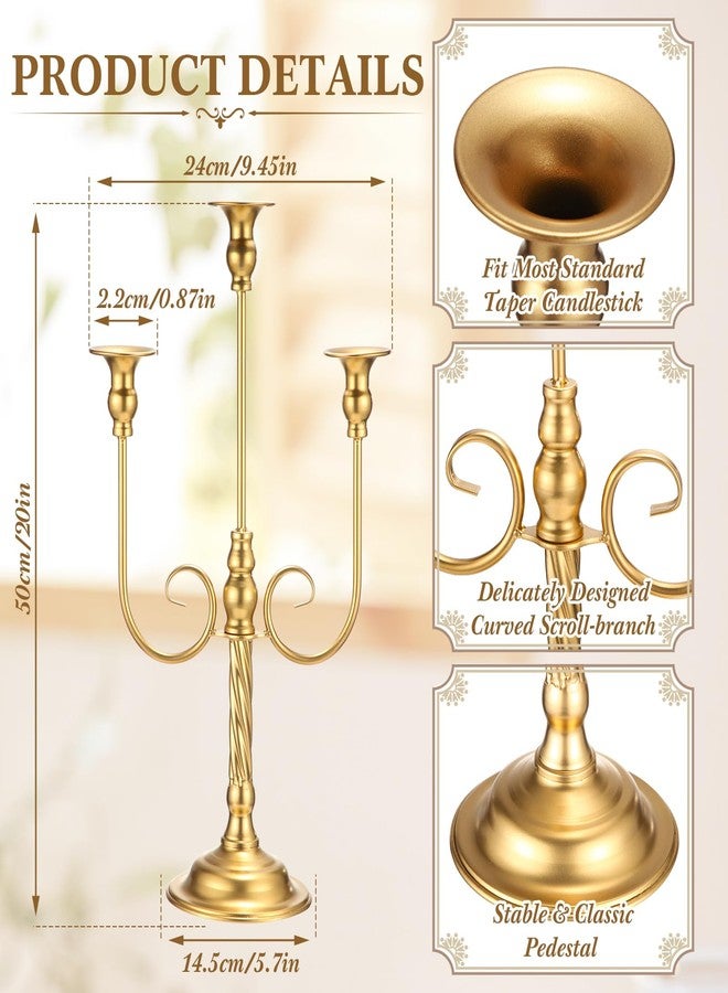 Rtteri 6 Pcs Gold Candelabra Candlestick Holder Metal Candle Stand Candelabra for Taper Candles for Table Centerpieces Wedding Christmas Holiday Birthday Party (3 Arm,9.5 x 9.5 x 19.7 Inch) - Image 2