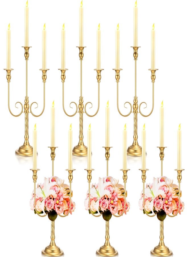 Rtteri 6 Pcs Gold Candelabra Candlestick Holder Metal Candle Stand Candelabra for Taper Candles for Table Centerpieces Wedding Christmas Holiday Birthday Party (3 Arm,9.5 x 9.5 x 19.7 Inch) - Image 1