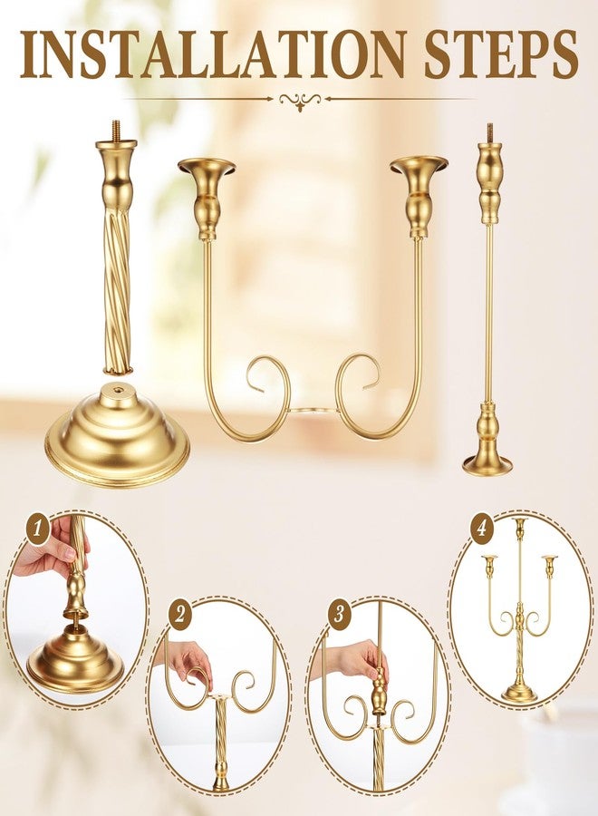 Rtteri 6 Pcs Gold Candelabra Candlestick Holder Metal Candle Stand Candelabra for Taper Candles for Table Centerpieces Wedding Christmas Holiday Birthday Party (3 Arm,9.5 x 9.5 x 19.7 Inch) - Image 3