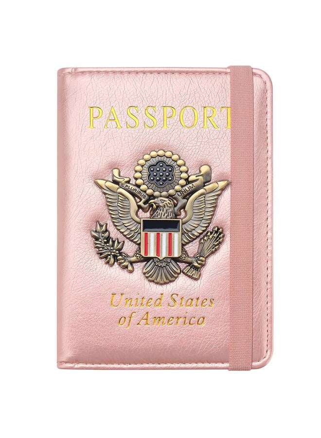 FACATH Passport Holder for Women, RFID Blocking Passport Wallet Card Slots, Passport Cover for Men/Women with Metal 3D Metal Badge, Travel Wallet Women Travel Accessories Document Organizer, Rose Gold - Image 1