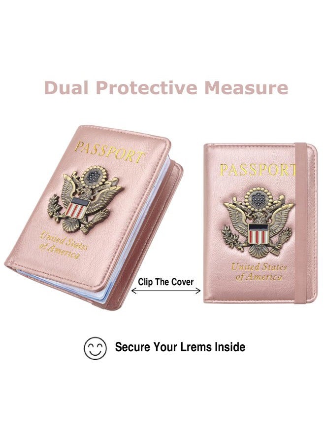 FACATH Passport Holder for Women, RFID Blocking Passport Wallet Card Slots, Passport Cover for Men/Women with Metal 3D Metal Badge, Travel Wallet Women Travel Accessories Document Organizer, Rose Gold - Image 5