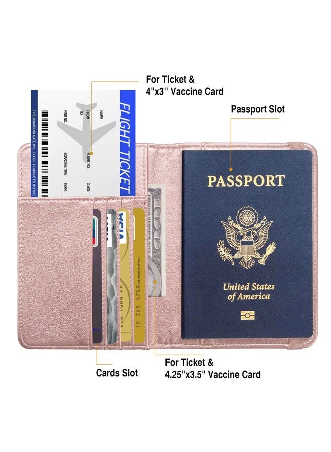 FACATH Passport Holder for Women, RFID Blocking Passport Wallet Card Slots, Passport Cover for Men/Women with Metal 3D Metal Badge, Travel Wallet Women Travel Accessories Document Organizer, Rose Gold - Image 3