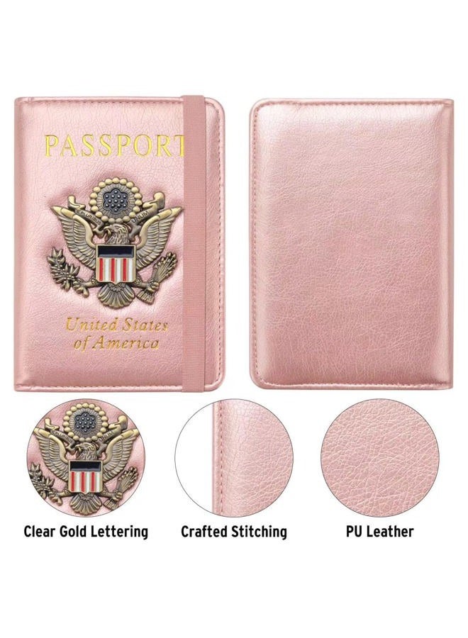 FACATH Passport Holder for Women, RFID Blocking Passport Wallet Card Slots, Passport Cover for Men/Women with Metal 3D Metal Badge, Travel Wallet Women Travel Accessories Document Organizer, Rose Gold - Image 4