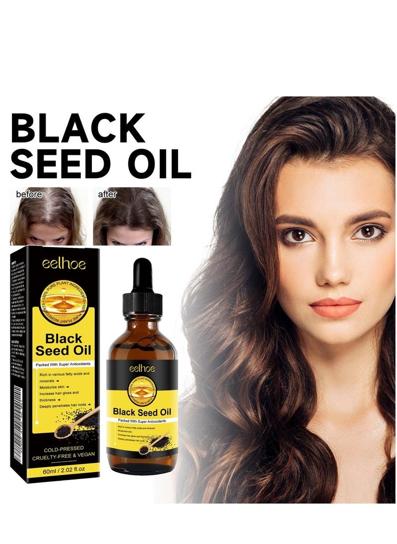 EELHOE زيت الحبة السوداء العضوي، زيت الحبة السوداء المعصور على البارد للشعر، قطرات زيت الحبة السوداء للوجه، زيت الحبة السوداء الطبيعي، زيت بذور الكشمش الأسود، زيت بذور الكمون الأسود، زيت الحبة السوداء للبشرة 60 مل - Image 2