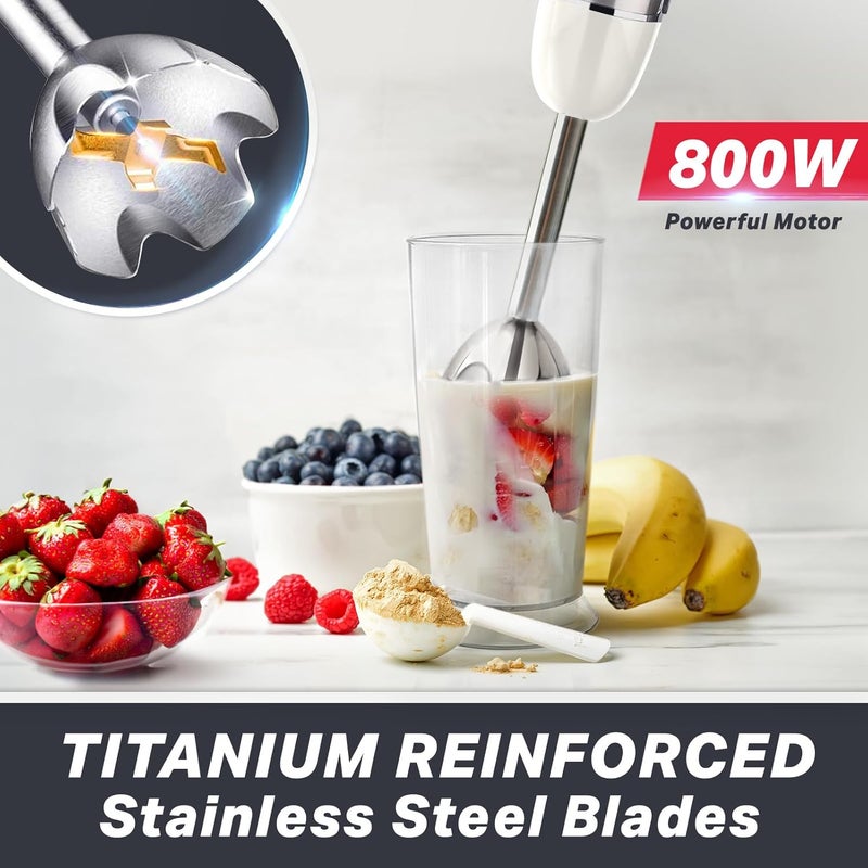 Mueller Multistick 800W 5-in-1 Immersion Blender Handheld, 12 Speed Hand Mixer - Turbo Boost, Heaviest Duty Copper Motor, Titanium Blades Blenders for Kitchen, Milk Frother Wand, Whisk, White - Image 2