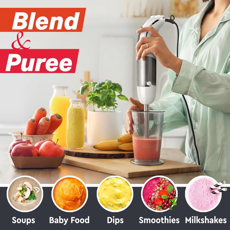 Mueller Multistick 800W 5-in-1 Immersion Blender Handheld, 12 Speed Hand Mixer - Turbo Boost, Heaviest Duty Copper Motor, Titanium Blades Blenders for Kitchen, Milk Frother Wand, Whisk, White - Image 4