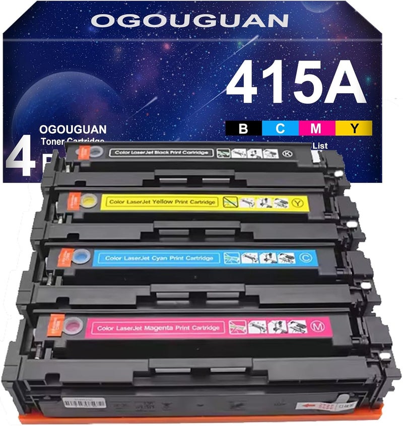 خرطوشة حبر 415A متوافقة مع HP 415A W2030A 415X 2030X لطابعات HP Color Laserjet Pro MFP M479fdw M454dw M479fnw M479dw M479fdn M454dn M479 M454 W2031A W2032A 32A 3033A W2031X (4 عبوات) - Image 1