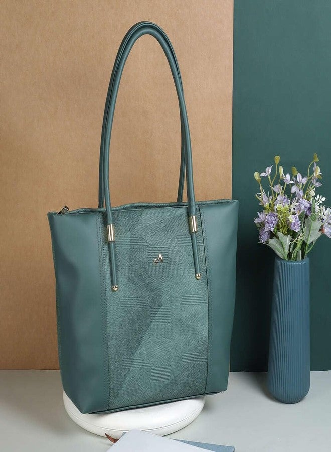 Metro Women Green Faux Leather Spacious Shoulder Bag with Zipped Compartments (66-541) - Image 2